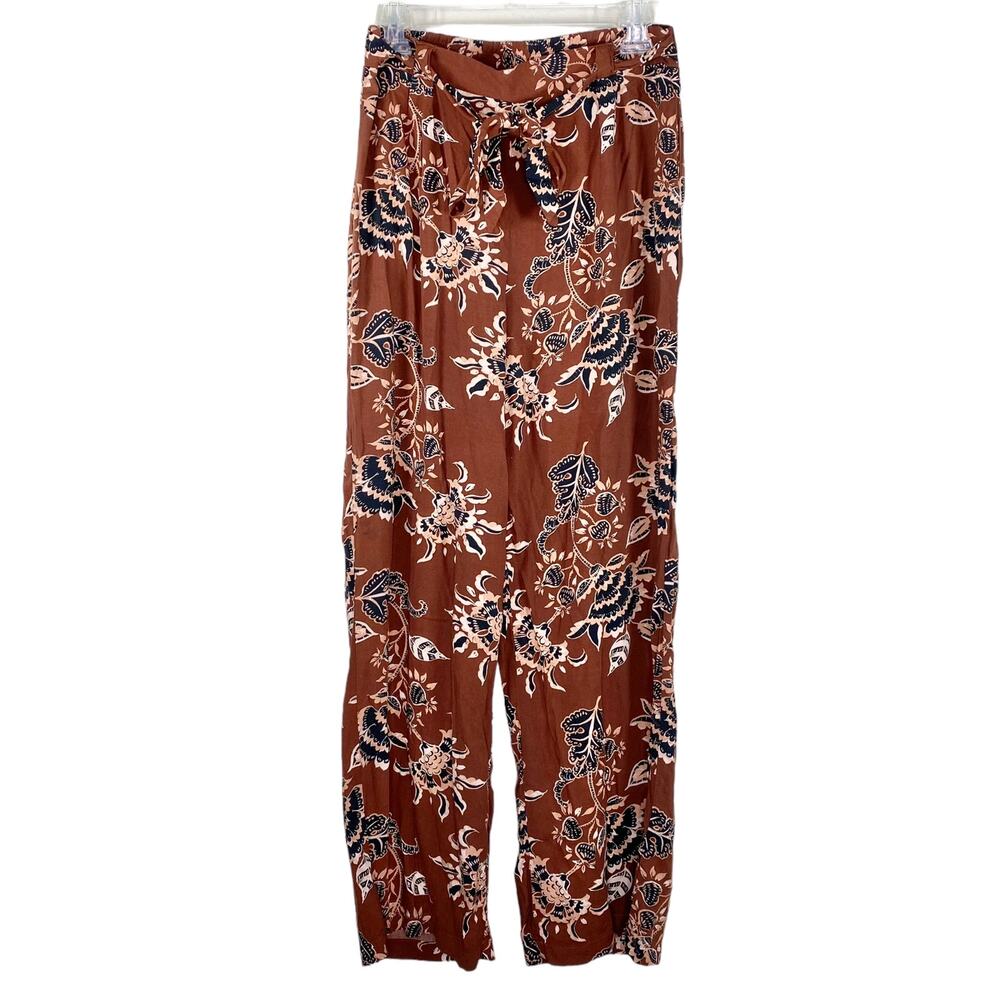 Primark Boho Floral Brown Wide Leg Casual Pants 10